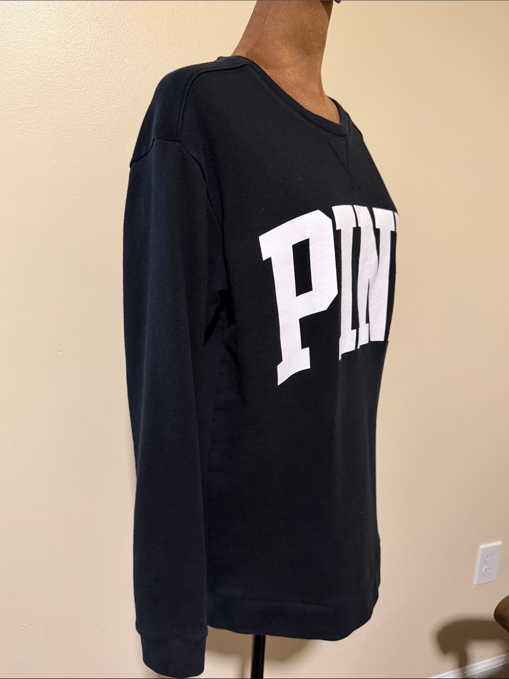 PINK Victoria's Secret Black Crewneck Sweatshirt with White Logo - Picture 5 of 8
